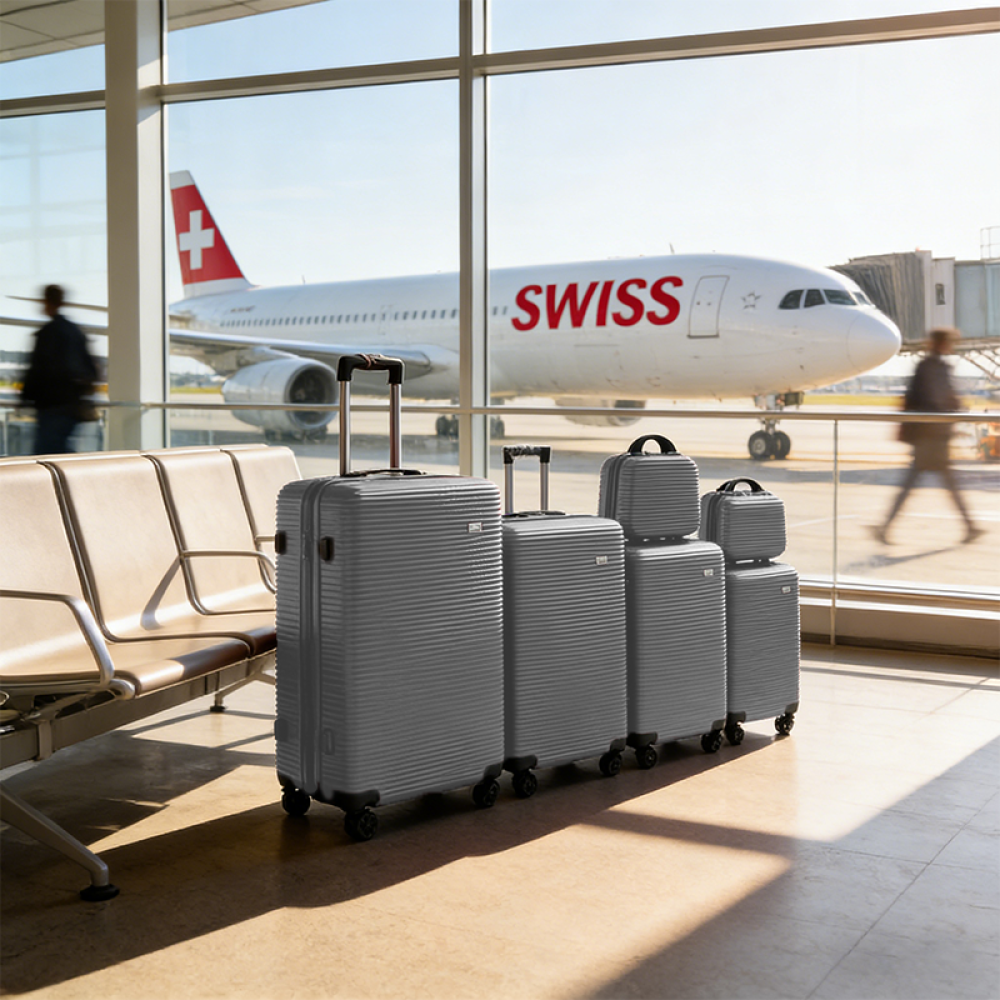 Σετ Βαλίτσες Ταξιδίου 6 Τεμαχίων από Ανθεκτικό ABS – Με Κλειδαριές TSA & Ρόδες 360° (12'' 16'' 20'' 24'' 28'' 32'') Ανοιχτό Γκρι 3008-GREY