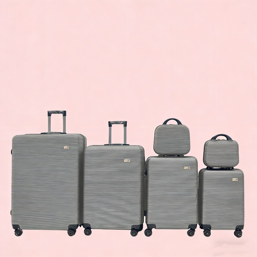 Σετ Βαλίτσες Ταξιδίου 6 Τεμαχίων από Ανθεκτικό ABS – Με Κλειδαριές TSA & Ρόδες 360° (12'' 16'' 20'' 24'' 28'' 32'') Ανοιχτό Γκρι 3008-GREY