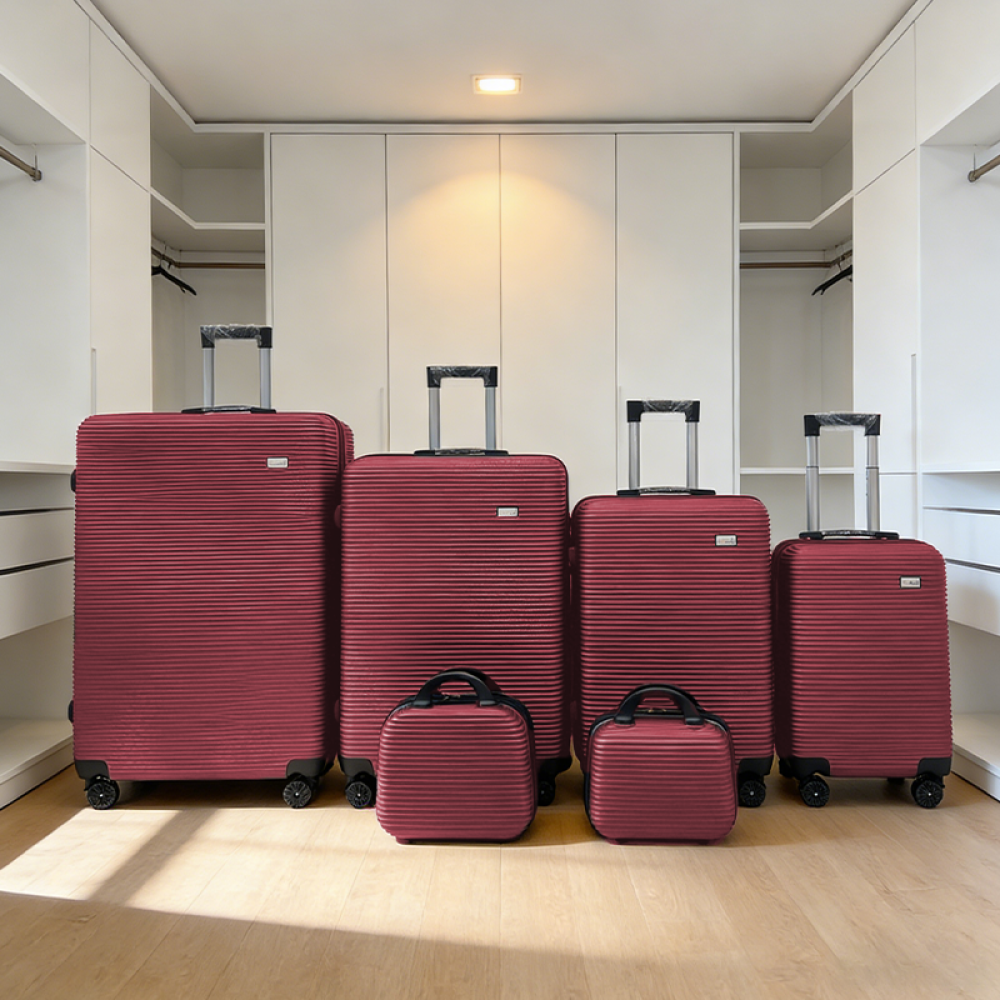 Σετ Βαλίτσες Ταξιδίου 6 Τεμαχίων από Ανθεκτικό ABS – Με Κλειδαριές TSA & Ρόδες 360° (12'' 16'' 20'' 24'' 28'' 32'') Κόκκινο 3008-RED