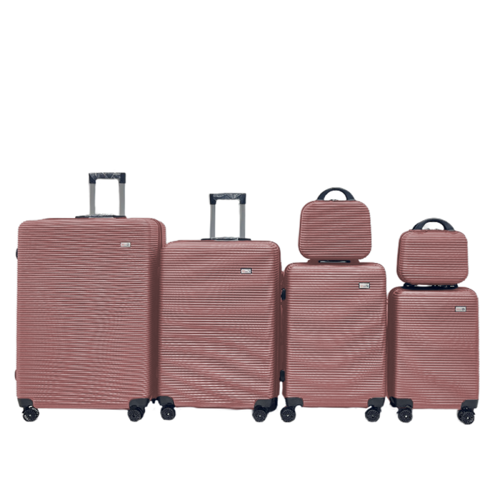 Σετ Βαλίτσες Ταξιδίου 6 Τεμαχίων από Ανθεκτικό ABS – Με Κλειδαριές TSA & Ρόδες 360° (12'' 16'' 20'' 24'' 28'' 32'') Ροζ-Χρυσό 3008-ROSEGOLD