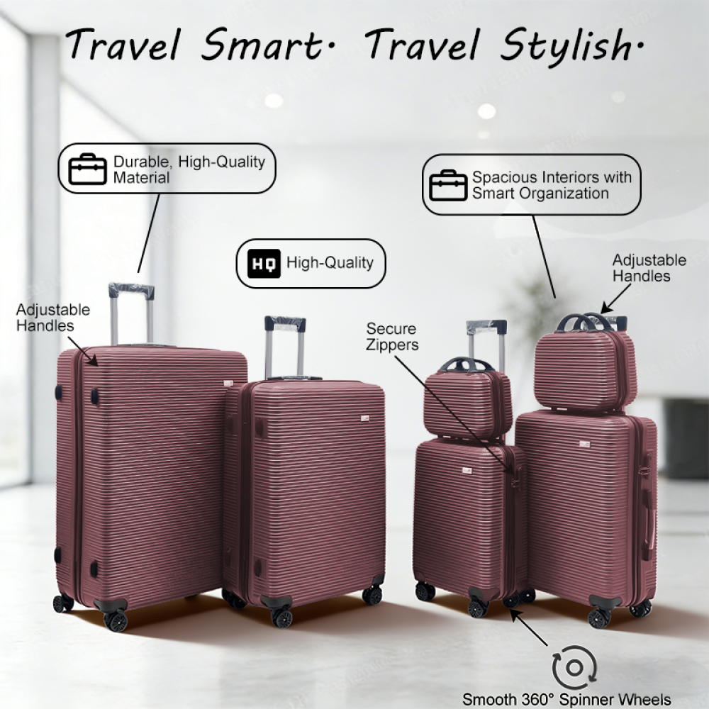 Σετ Βαλίτσες Ταξιδίου 6 Τεμαχίων από Ανθεκτικό ABS – Με Κλειδαριές TSA & Ρόδες 360° (12'' 16'' 20'' 24'' 28'' 32'') Ροζ-Χρυσό 3008-ROSEGOLD