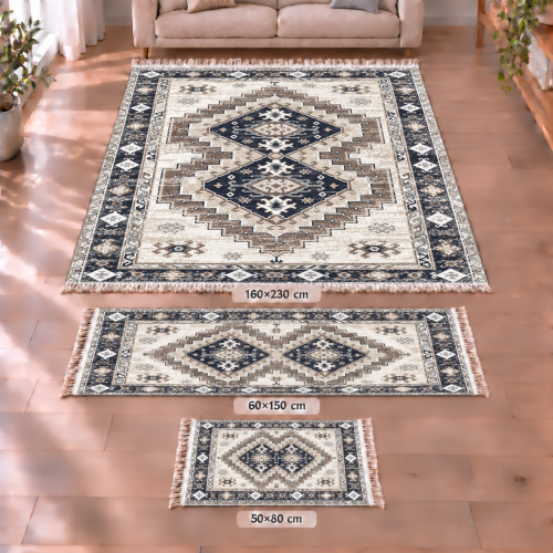 Σετ Χαλιών 3τμχ Flat Velvet με Κρόσια και Σχέδιο (160x230, 60x150, 50x80) MF106-SET