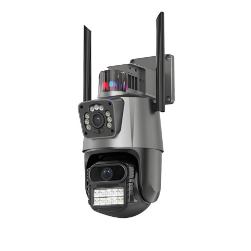 Εξωτερική Διπλή Κάμερα Ασφαλείας Wi‑Fi PTZ 3MP+3MP με Πανοραμική Προβολή 360°, Έγχρωμη Νυχτερινή Όραση και Αμφίδρομη Επικοινωνία IP65 – Μαύρη