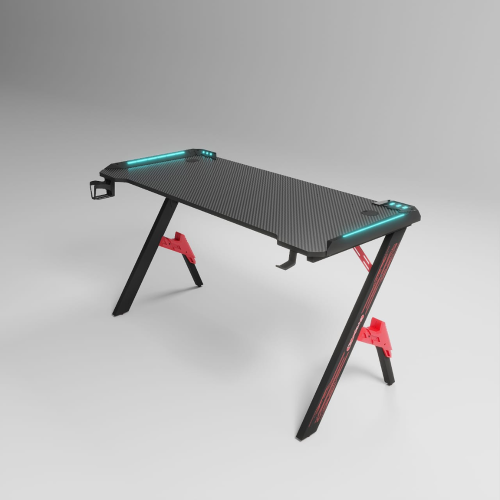 Γραφείο Gaming RGB Φωτισμός με θήκη ποτηριού και κρεμάστρα για ακουστικά Μαύρο 120×60×74cm D2104-BLACK