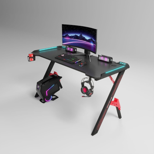 Γραφείο Gaming RGB Φωτισμός με θήκη ποτηριού και κρεμάστρα για ακουστικά Μαύρο 120×60×74cm D2104-BLACK