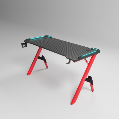 Γραφείο Gaming RGB Φωτισμός με θήκη ποτηριού και κρεμάστρα για ακουστικά Κόκκινο 120×60×74cm D2104-RED