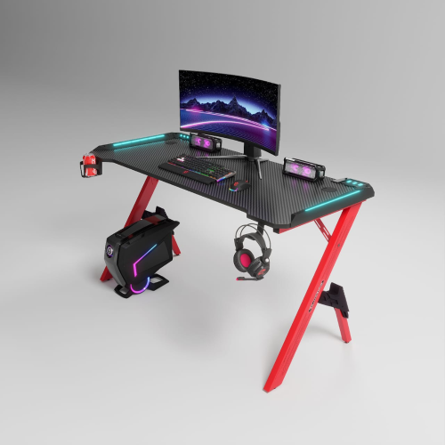 Γραφείο Gaming RGB Φωτισμός με θήκη ποτηριού και κρεμάστρα για ακουστικά Κόκκινο 120×60×74cm D2104-RED
