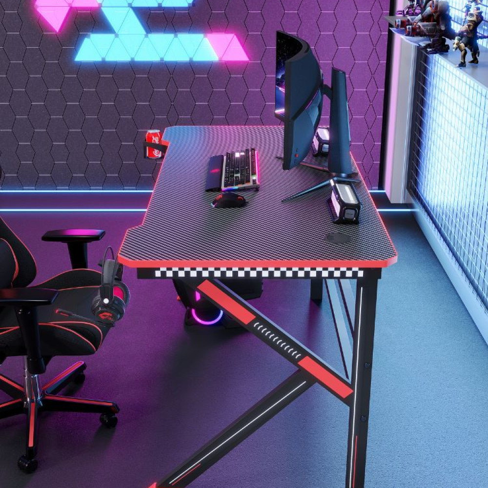 Γραφείο Gaming με θήκη ποτηριού και κρεμάστρα για ακουστικά Μαύρο - Κόκκινο 120x60x74cm D2105-RED