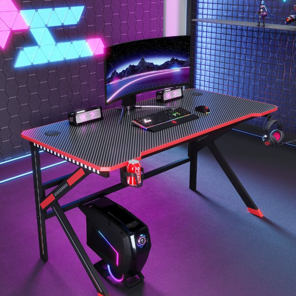 Γραφείο Gaming με θήκη ποτηριού και κρεμάστρα για ακουστικά Μαύρο - Κόκκινο 120x60x74cm D2105-RED