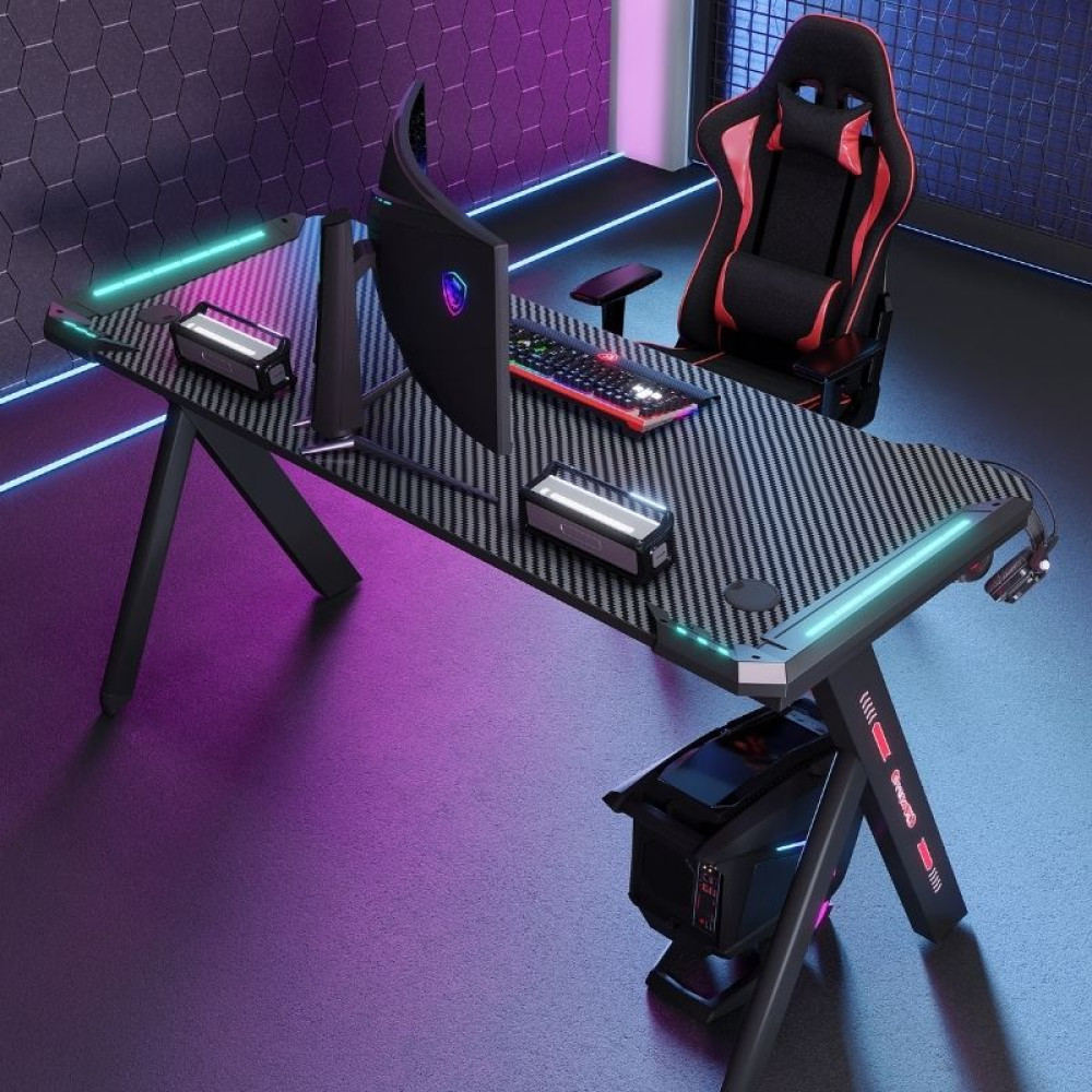 Γραφείο Gaming – RGB Φωτισμός & Carbon Fiber Design Λευκό 140×60×74cm D2107-WHITE