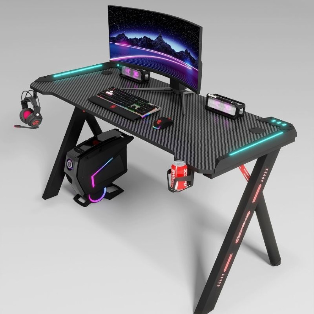 Γραφείο Gaming – RGB Φωτισμός & Carbon Fiber Design Λευκό 140×60×74cm D2107-WHITE