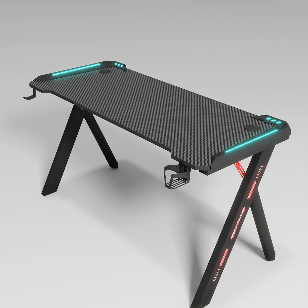 Γραφείο Gaming – RGB Φωτισμός & Carbon Fiber Design Λευκό 140×60×74cm D2107-WHITE