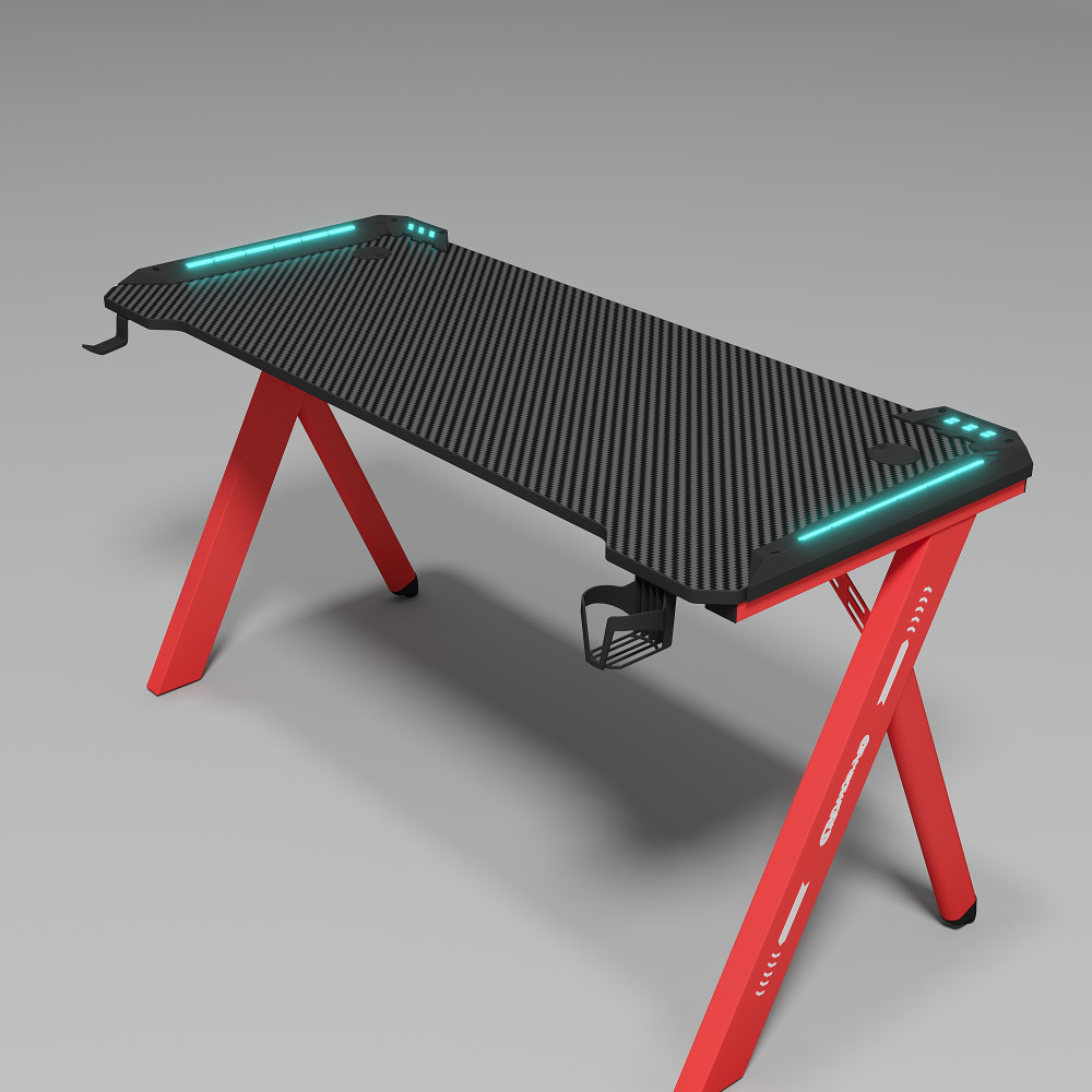Γραφείο Gaming D2107 – RGB Φωτισμός & Carbon Fiber Design- Κόκκινο 140 × 60 × 74 cm D2107