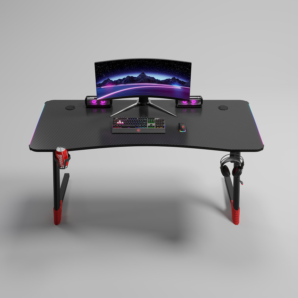 Γραφείο Gaming με φωτισμό RGB, υφή ανθρακονήματος και μεταλλικό σκελετό Μαύρο 140x60x74cm D2209-BLACK