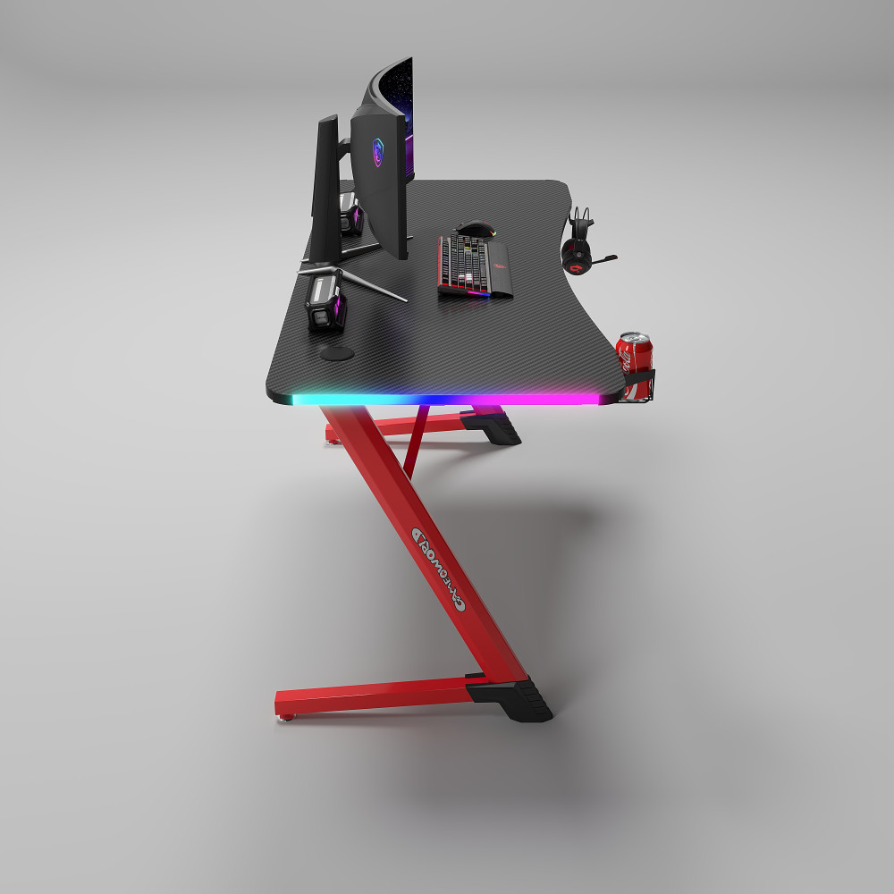 Γραφείο Gaming με φωτισμό RGB, υφή ανθρακονήματος και μεταλλικό σκελετό Μαύρο - Κόκκινο 140x60x74cm D2209-RED