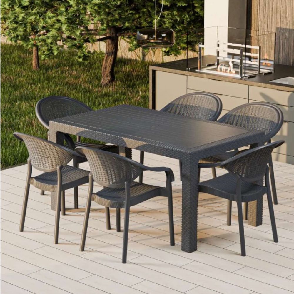 Σετ 7τμχ Τραπεζαρία Κήπου και Βεράντας Napoli Ανθρακί 130x75cm