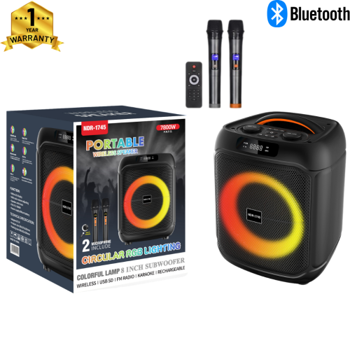 Φορητό Ηχείο Karaoke 2 Μικρόφωνα & Τηλεχειριστήριο 8″ 20W RMS με Bluetooth, USB  LED Οθόνη & 2 Μικρόφωνα & Τηλεχειριστήριο