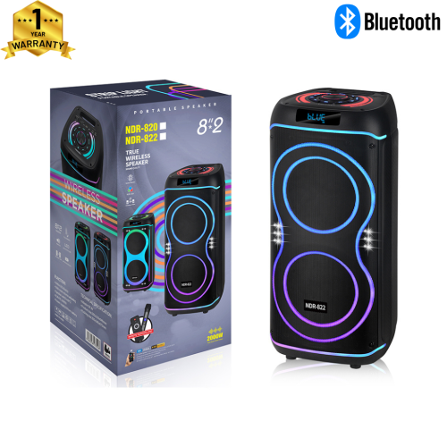 Επαναφορτιζόμενο Φορητό Ηχείο Karaoke NDR-822 40W με 2×8″, Bluetooth, RGB LED, TWS & Ασύρματο Μικρόφωνο & Tηλεχειριστήριο