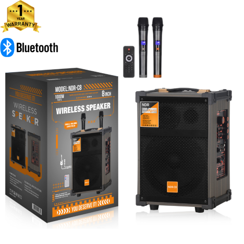 Επαναφορτιζόμενο Φορητό Ηχείο Karaoke NDR-C8 40W με Ηχεία 8″ & 3″, Bluetooth, USB/TF, FM, TWS, LED & 2 Μικρόφωνα