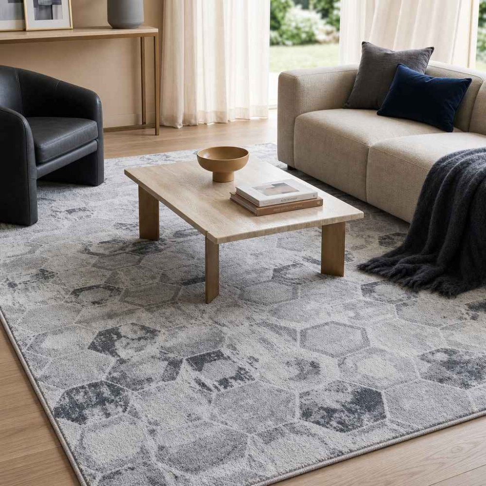 Μοκέτα Σαλονιού Nikan Grey 200x250 Μοκέτα Σαλονιού Nikan Grey γκρι γεωμετρική με εξάγωνα 200x250 εκ.