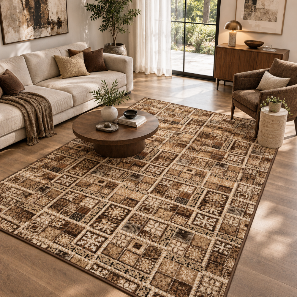 Μοκέτα Σαλονιού Monaco Chocolate 200x300 Μοκέτα Σαλονιού Monaco Chocolate καφέ με σχέδιο τετράγωνα 200x300 εκ.