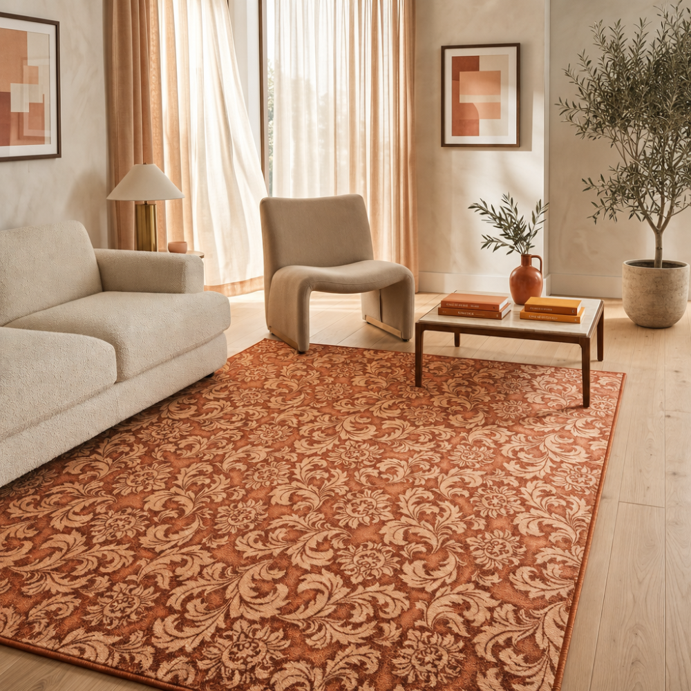 Μοκέτα Σαλονιού Anahita Coppery 200x300 Μοκέτα Σαλονιού Anahita Coppery χάλκινη με φλοράλ σχέδιο damask 200x300 εκ.