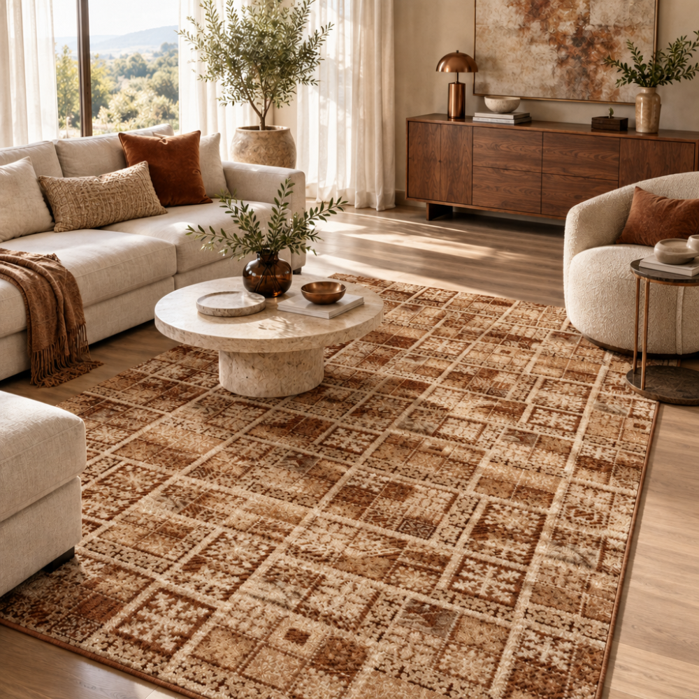 Μοκέτα Σαλονιού Monaco Coppery χάλκινη με σχέδιο τετράγωνα 200x300 εκ.