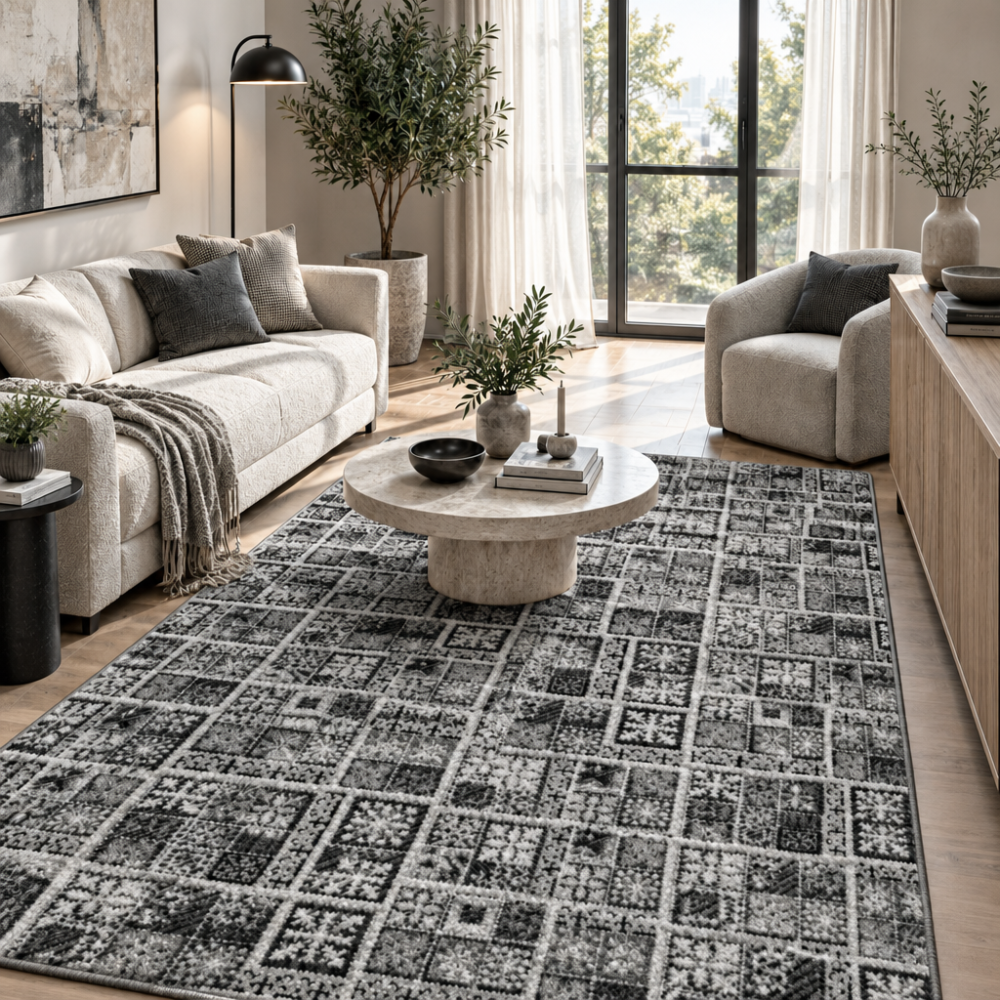 Μοκέτα Σαλονιού Monaco Grey 200x300 Μοκέτα Σαλονιού Monaco Grey γκρι με σχέδιο τετράγωνα 200x300 εκ.