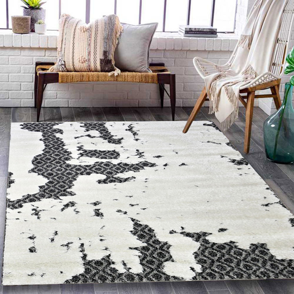 Χαλιά ανάγλυφα Castello ανθρακί-λευκό- Παχιά ύφανση