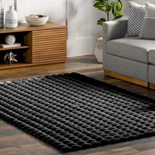 Γούνινο Χαλί Rabbit Bubble Μονόχρωμο Μαύρο RBTBU-BL - 160X210CM