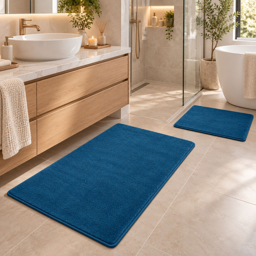 Σετ 2τμχ πατάκια Shaggy Soft Touch Μονόχρωμα (50x80cm & 50x40cm) J03-BLUE-PAT