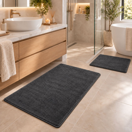 Σετ 2τμχ πατάκια Shaggy Soft Touch Μονόχρωμα Σκούρο Γκρί (50x80cm & 50x40cm) J03-DARKGRAY-PAT