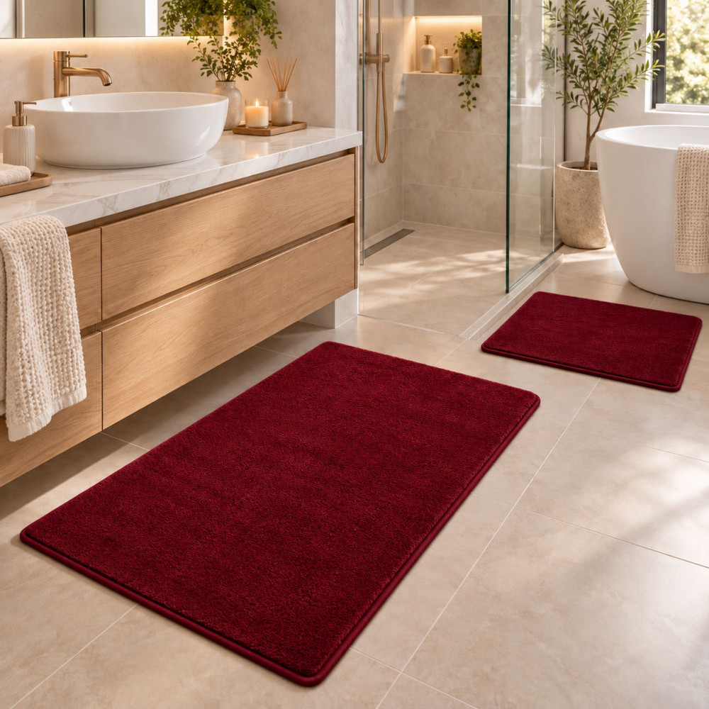 Σετ 2τμχ πατάκια Shaggy Soft Touch Μονόχρωμα Μπορντό (50x80cm & 50x40cm) J03-5-WINERED-PAT