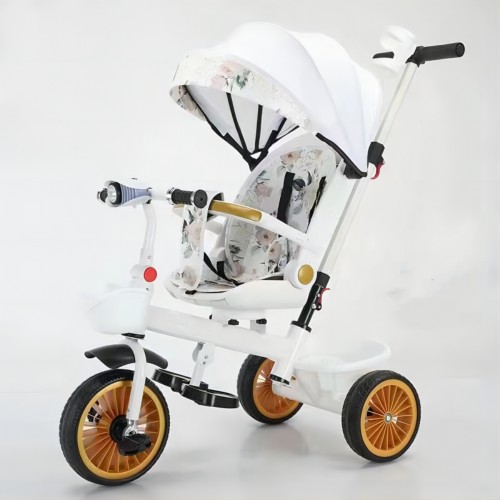 ΕΚΘΕΣΙΑΣΚΟ Παιδικό Τρίκυκλο Ποδήλατο Πτυσσόμενο Λευκό Με Σκιάστρο Ρυθμιζόμενη θέση 360 μοιρών, Ανάκλιση 100-170 μοίρες και Χειρολαβή Γονέα 1-4 Ετών ST-WQL-066-18WH