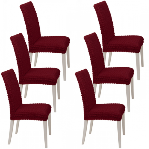 HomeOne (Σετ 6τμχ) Ελαστικό Καλύμμα Καρέκλας χωρίς βολάν με πλάτη Μπορντό C0-02-6P