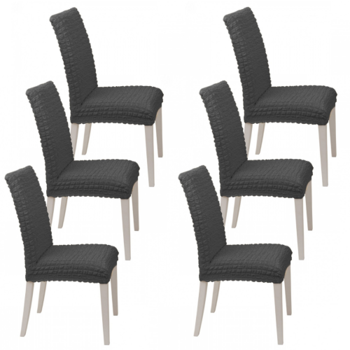 HomeOne (Σετ 6τμχ) Ελαστικό Καλύμμα Καρέκλας χωρίς βολάν με πλάτη Γκρι C0-03-6P